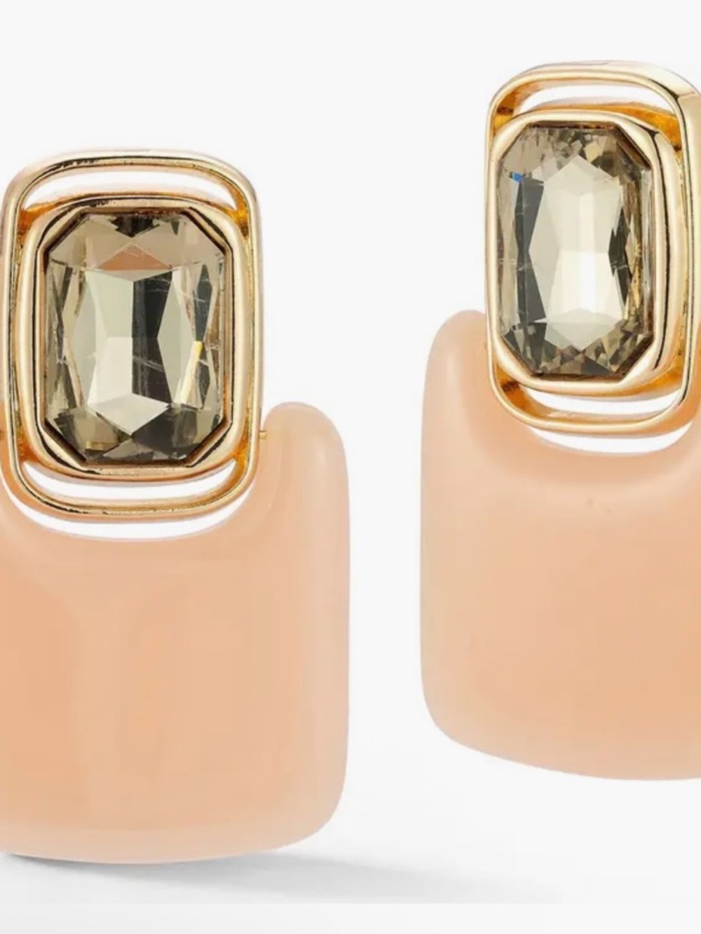 Crystal gold peach Rectangle Drop Earrings